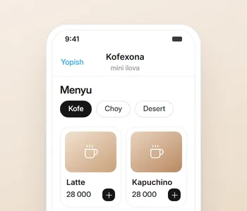 Kofexona demo ilovasi: menyu va buyurtma